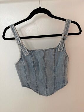 Light Wash Denim Corset Top with Adjustable Straps